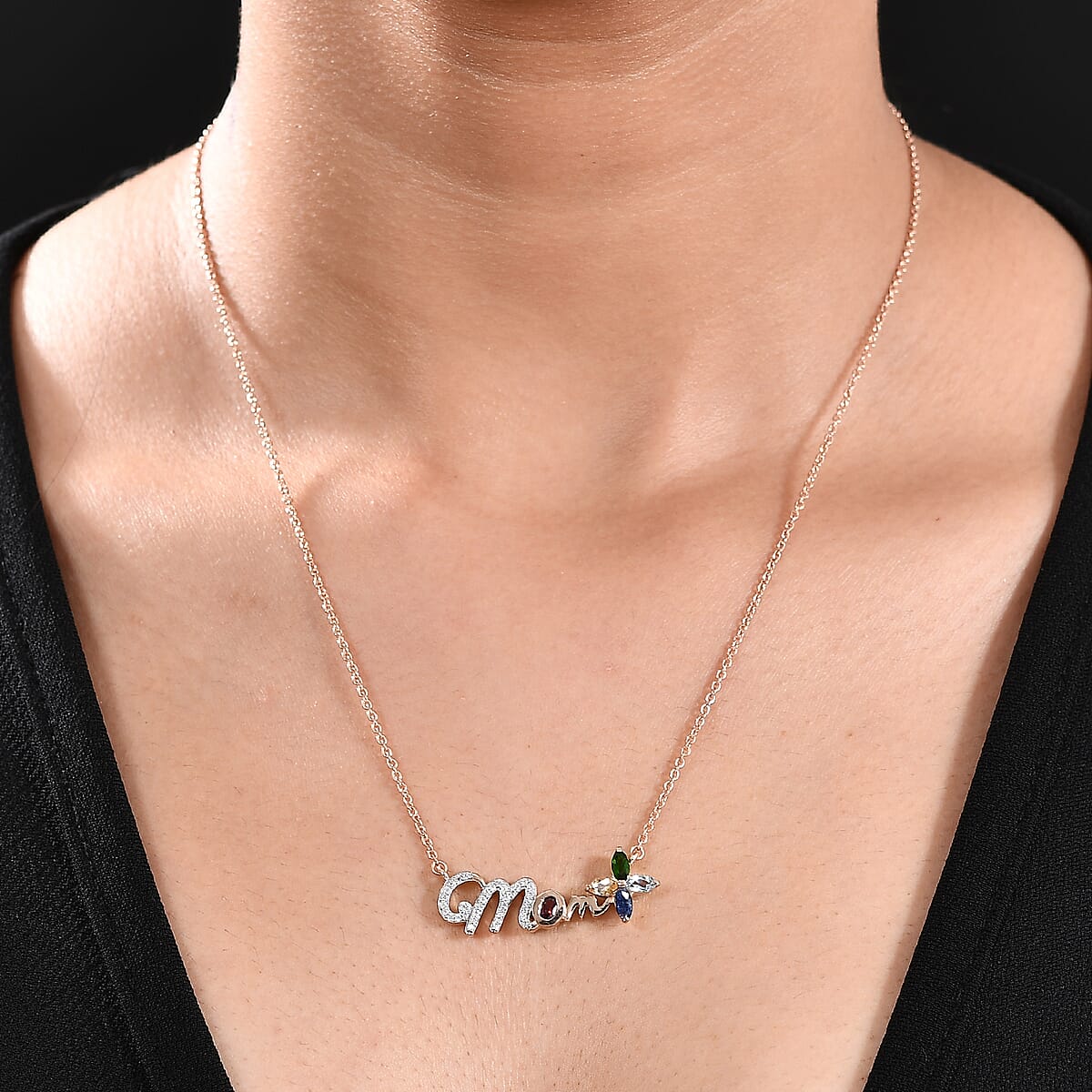 Multi Gemstone 1.20 ctw Necklace in Vermeil Rose Gold Sterling Silver 18 Inches image number 2