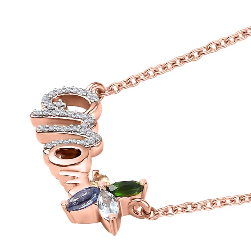 Multi Gemstone 1.20 ctw Necklace in Vermeil Rose Gold Sterling Silver 18 Inches