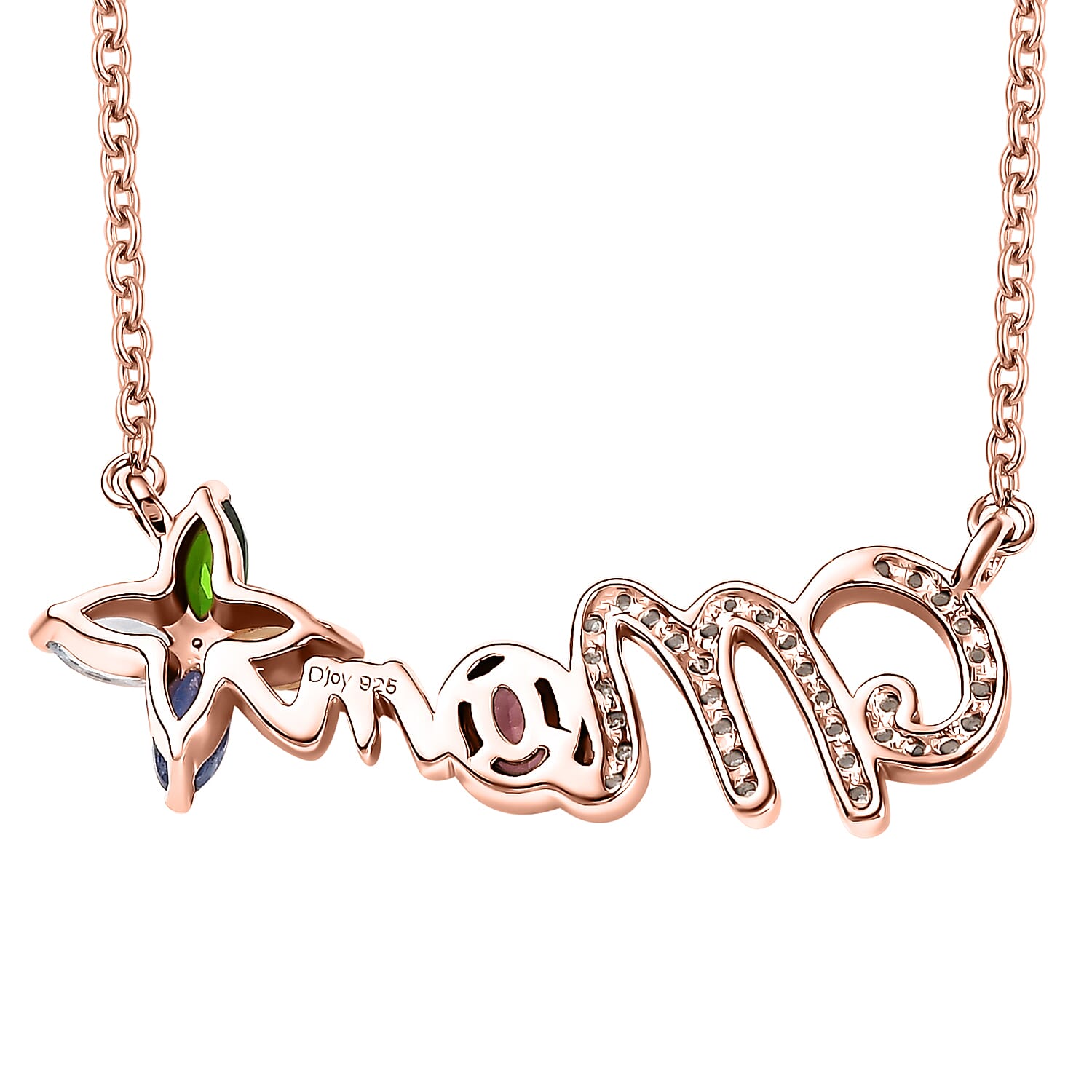 Multi Gemstone 1.20 ctw Necklace in Vermeil Rose Gold Sterling Silver 18 Inches