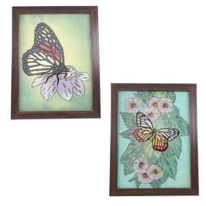 Set of 2 Handcrafted Gemstone Butterfly Painting