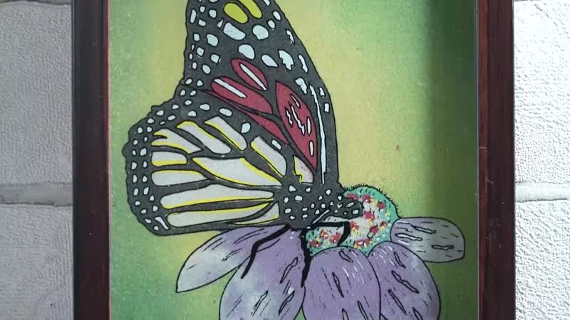 "Handcrafted Gemstone Butterfly Painting SIZE: 14(L)x11(W) inches WEIGHT: 0.88 lbs."