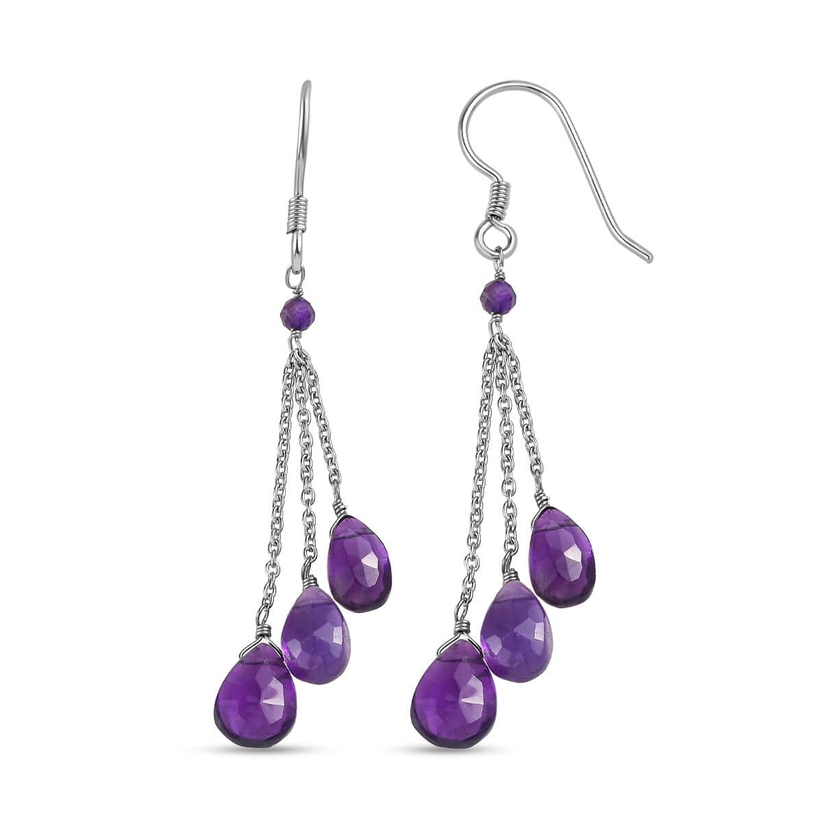 African Amethyst Drop Earrings in Rhodium Over Sterling Silver 15.20 ctw image number 0