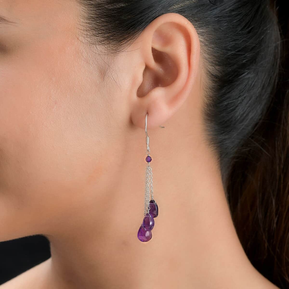 African Amethyst Drop Earrings in Rhodium Over Sterling Silver 15.20 ctw image number 2