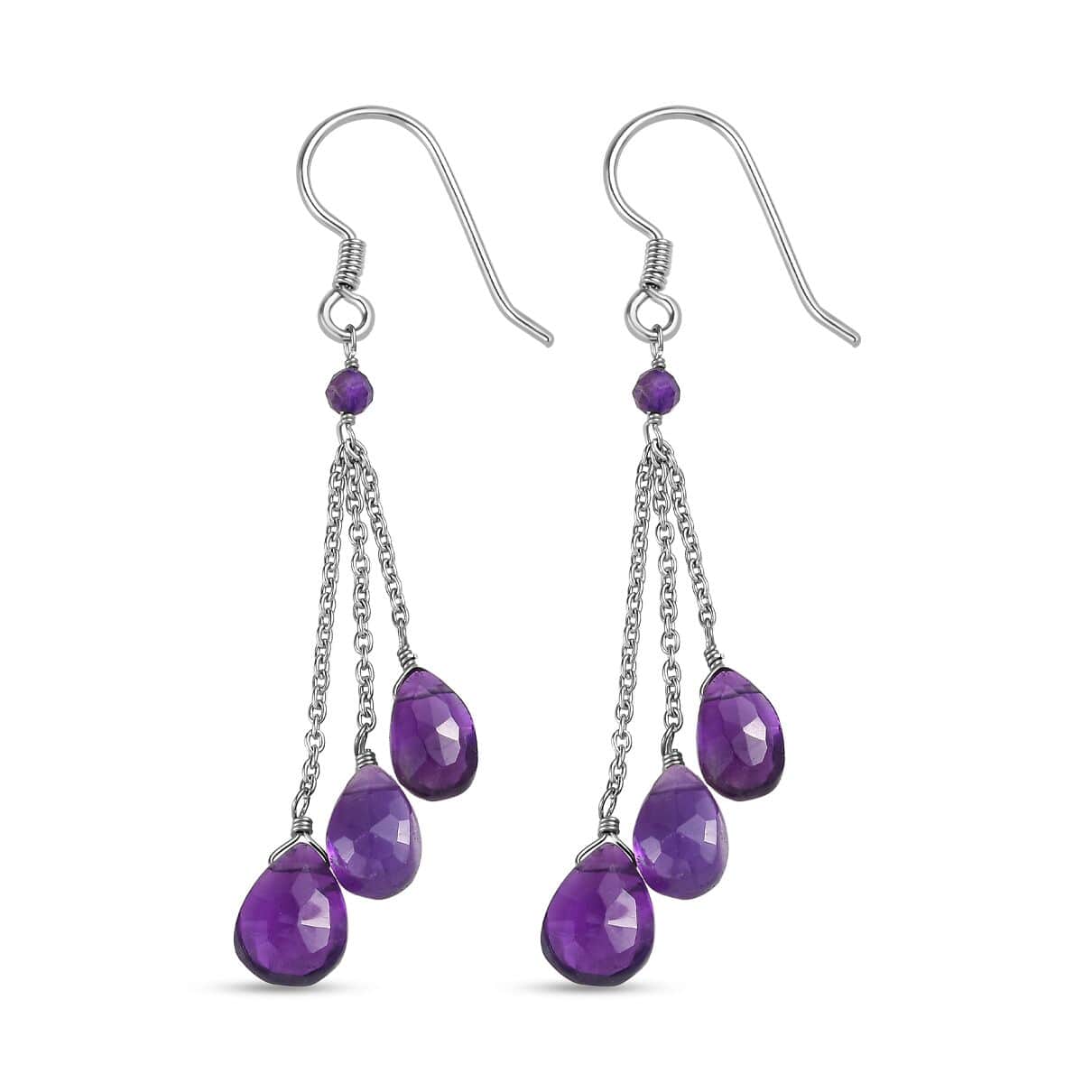 African Amethyst Drop Earrings in Rhodium Over Sterling Silver 15.20 ctw image number 3