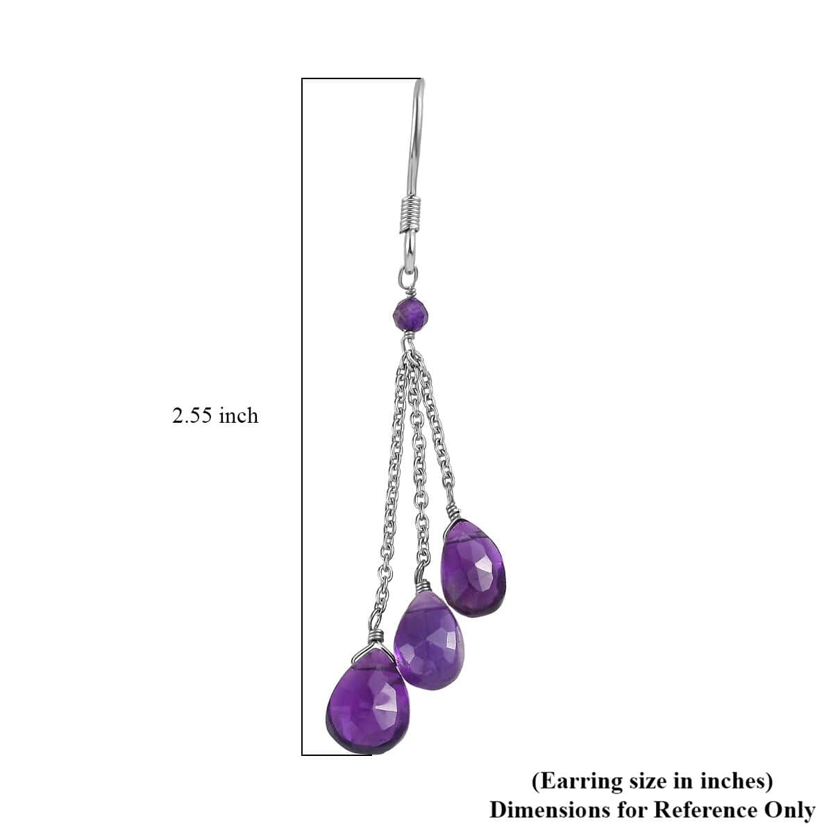 African Amethyst Drop Earrings in Rhodium Over Sterling Silver 15.20 ctw image number 4