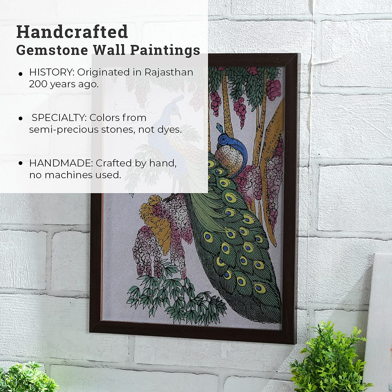 Handcrafted Gemstone Peacock Wall Painting (0.88 lbs)