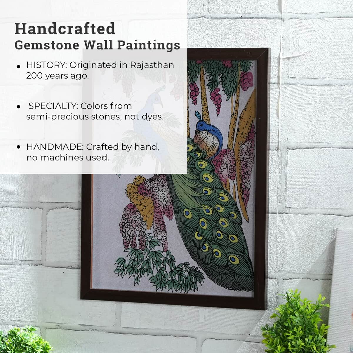 Handcrafted Gemstone Peacock Wall Painting (9"x7") (0.88 lbs) image number 2