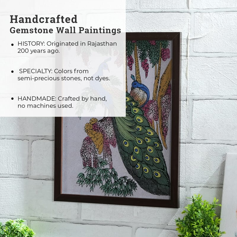 Handcrafted Gemstone Peacock Wall Painting (0.88 lbs)