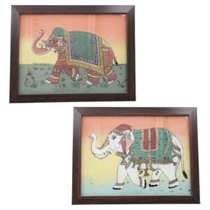 Set of 2 Handcrafted Gemstone Elephant Painting