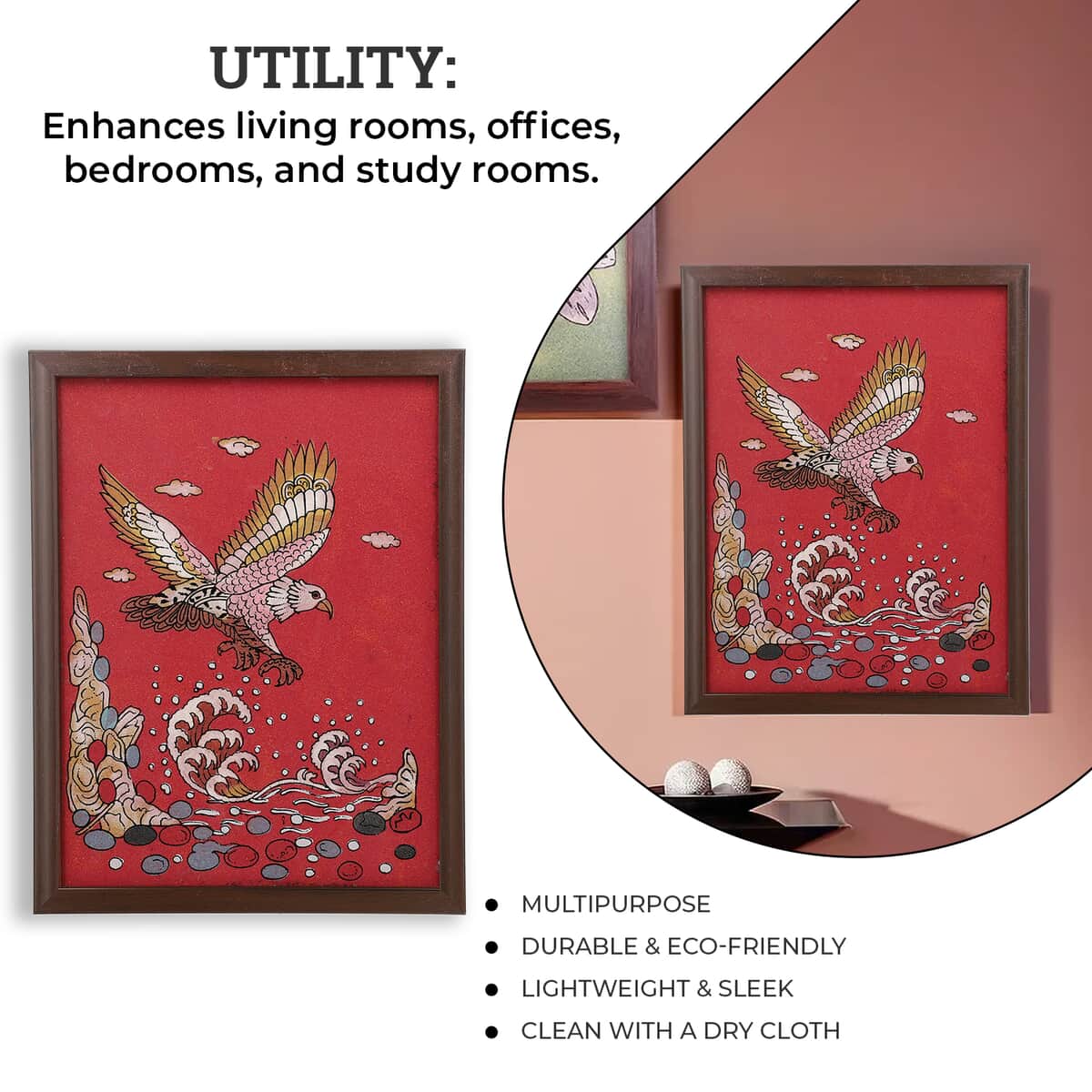 Handcrafted Gemstone Eagle Wall Painting (0.88 lbs) image number 3