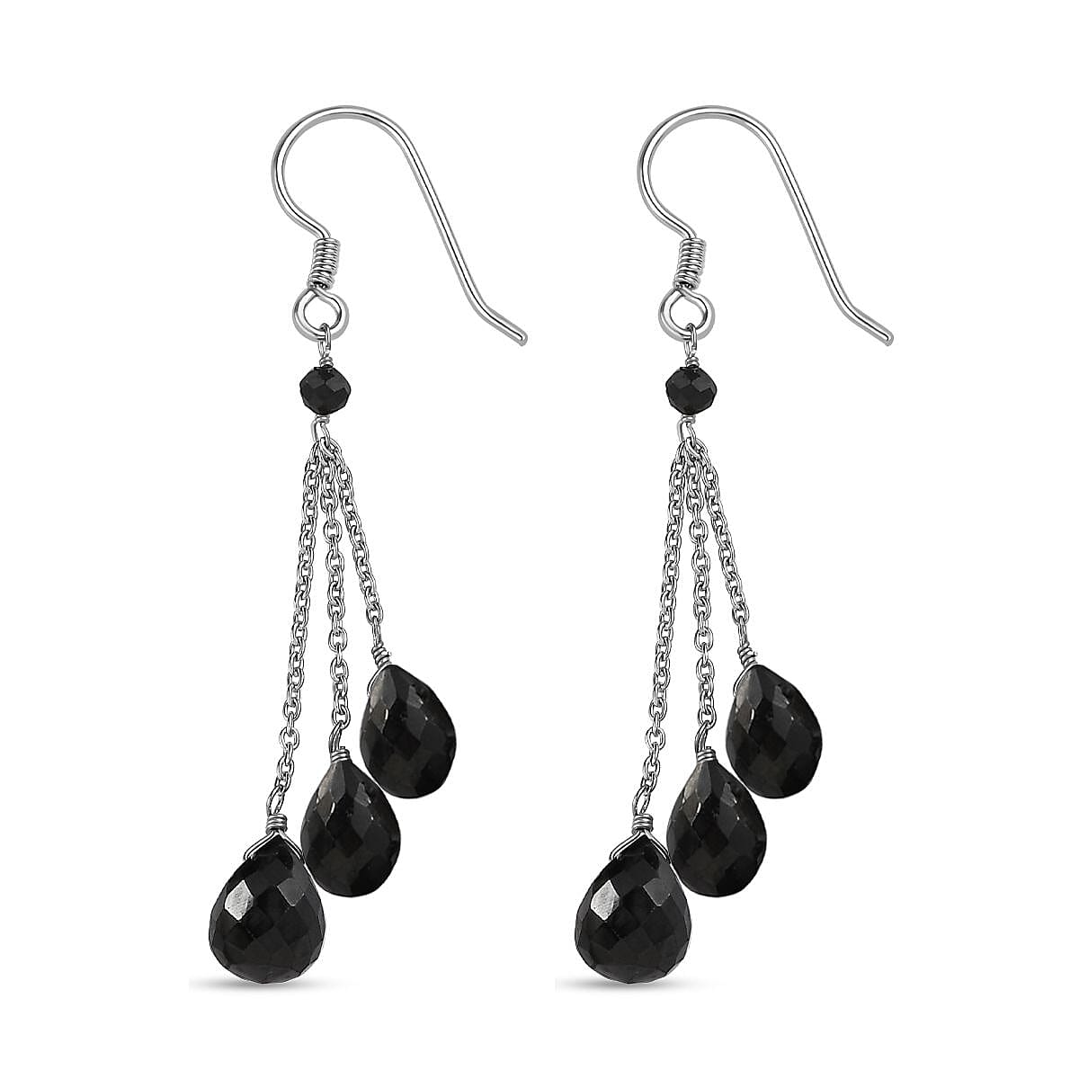 Thai Black Spinel Drop Earrings in Rhodium Over Sterling Silver 25.40 ctw image number 3