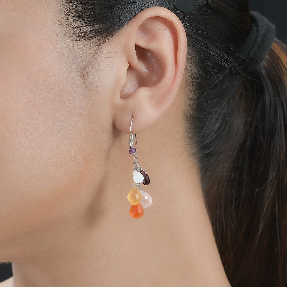 Multi Gemstone Drop Earrings in Rhodium Over Sterling Silver 21.00 ctw image number 2