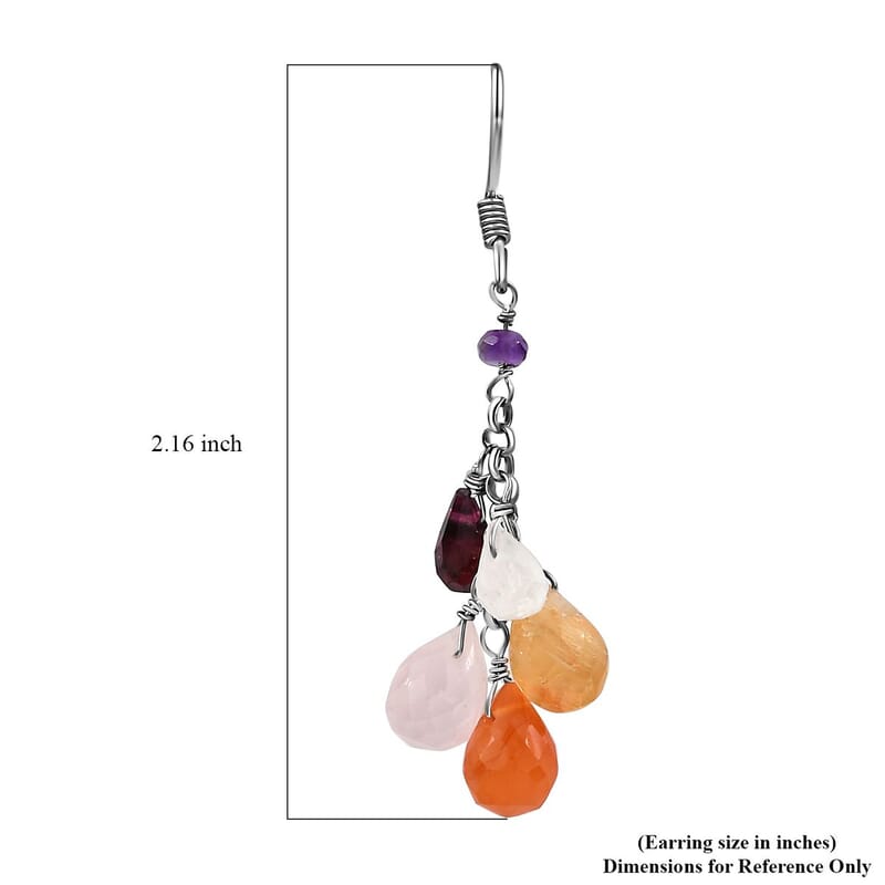 Multi Gemstone Drop Earrings in Rhodium Over Sterling Silver 21.00 ctw
