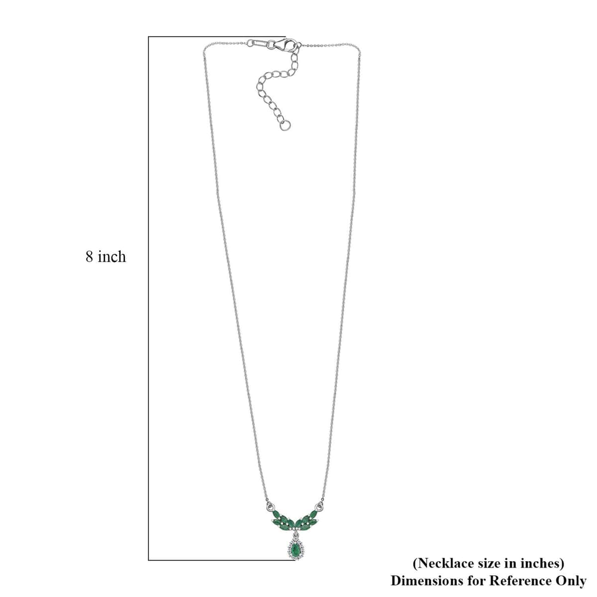 Kagem Zambian Emerald and White Zircon Drop Necklace 18-20 Inches in Platinum Over Sterling Silver 1.10 ctw image number 5