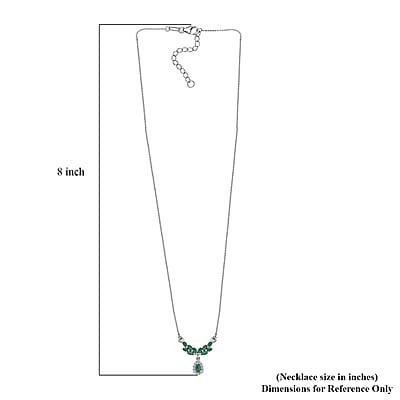 Kagem Zambian Emerald and White Zircon Drop Necklace 18-20 Inches in Platinum Over Sterling Silver 1.10 ctw