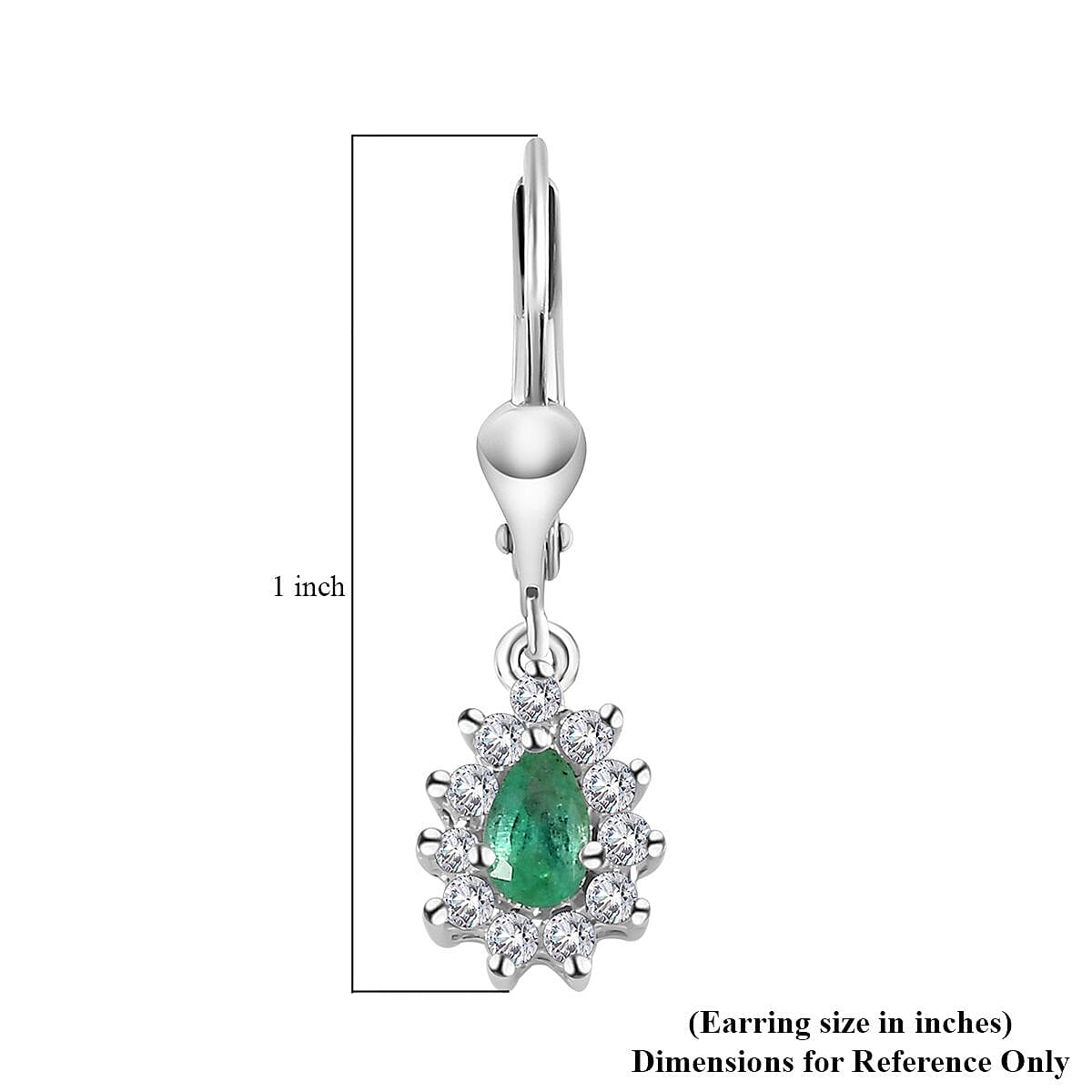 Kagem Zambian Emerald and White Zircon Lever Back Earrings in Platinum Over Sterling Silver 0.80 ctw