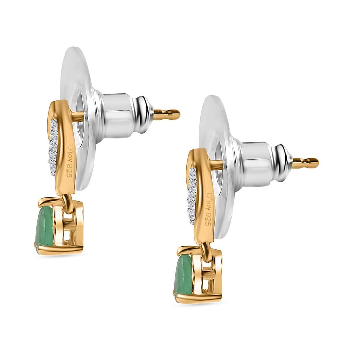 Kagem Zambian Emerald and White Zircon Dangling Earrings in Vermeil Yellow Gold Over Sterling Silver 0.35 ctw image number 3
