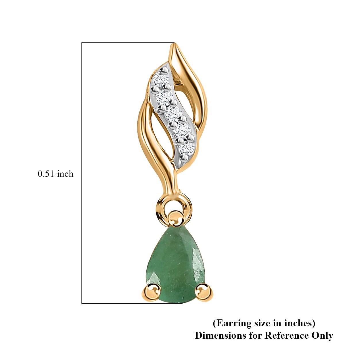 Kagem Zambian Emerald and White Zircon Dangling Earrings in Vermeil Yellow Gold Over Sterling Silver 0.35 ctw