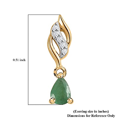 Kagem Zambian Emerald and White Zircon Dangling Earrings in Vermeil Yellow Gold Over Sterling Silver 0.35 ctw