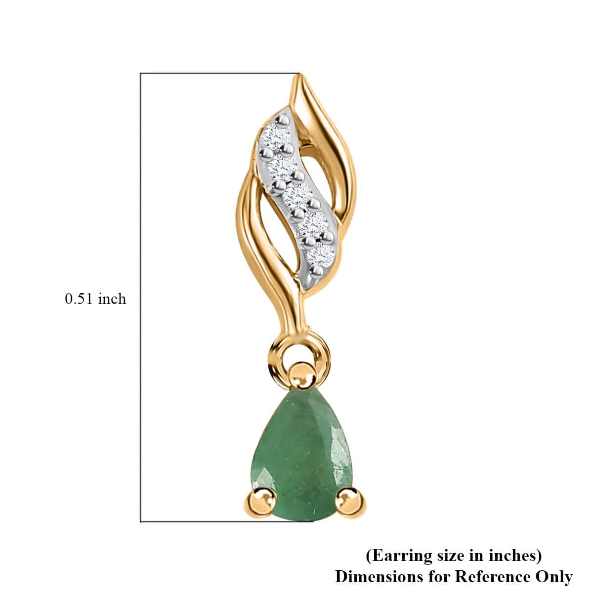 Kagem Zambian Emerald and White Zircon Dangling Earrings in Vermeil Yellow Gold Over Sterling Silver 0.35 ctw image number 4