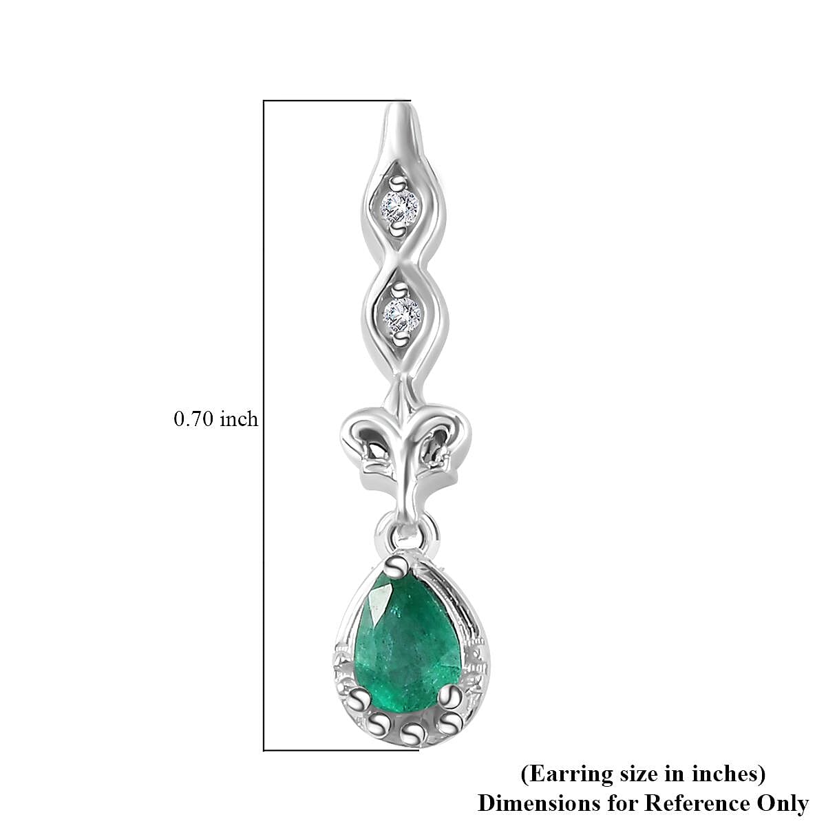 Kagem Zambian Emerald and White Zircon Dangling Earrings in Platinum Over Sterling Silver 0.35 ctw