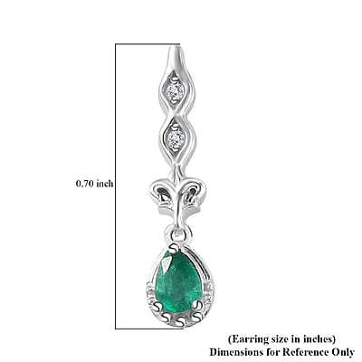 Kagem Zambian Emerald and White Zircon Dangling Earrings in Platinum Over Sterling Silver 0.35 ctw