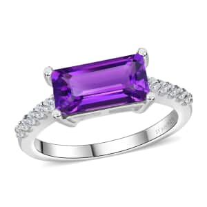 Moroccan Amethyst and Moissanite Ring in Platinum Over Sterling Silver (Size 10.0) 1.80 ctw