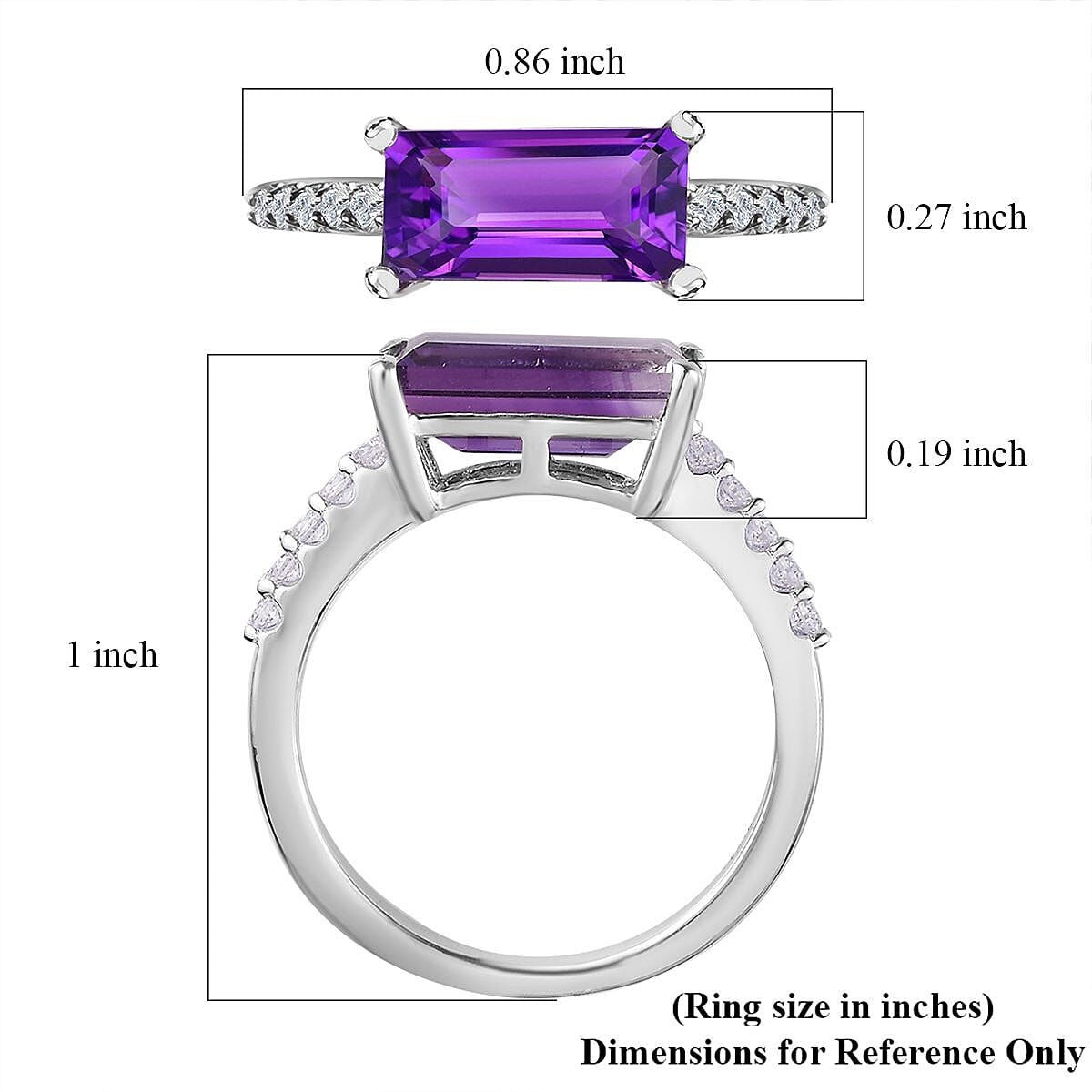 Premium Moroccan Amethyst and Moissanite Ring in Platinum Over Sterling Silver (Size 10.0) 1.80 ctw image number 5