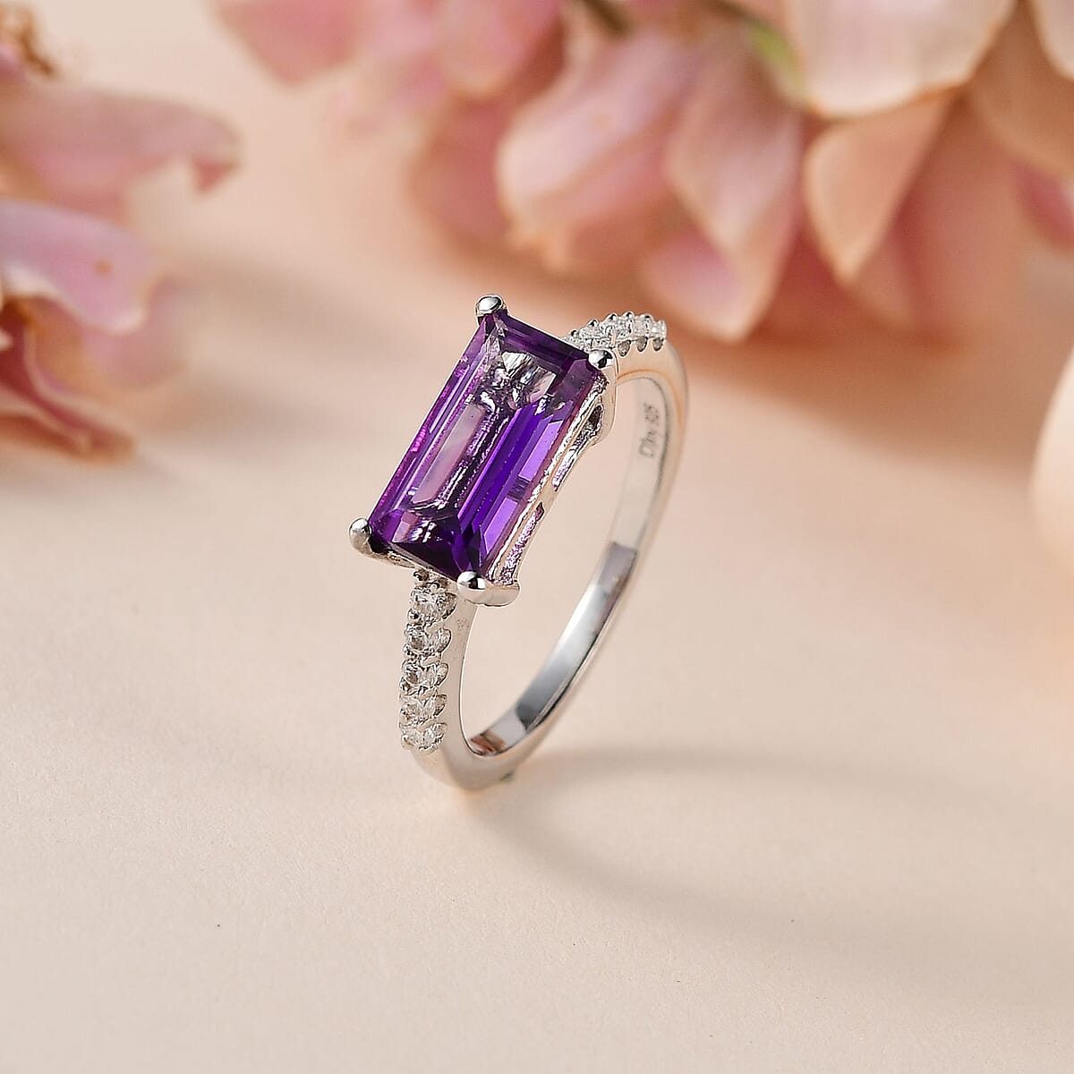 Moroccan Amethyst and Moissanite Ring in Platinum Over Sterling Silver (Size 8.0) 1.80 ctw image number 1