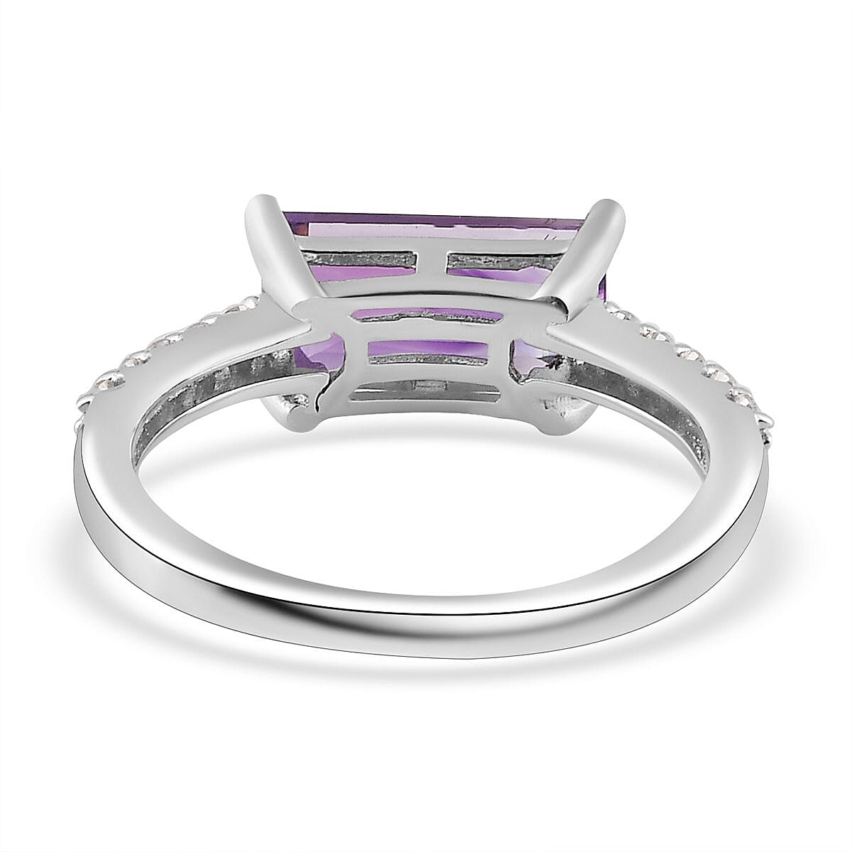 Moroccan Amethyst and Moissanite Ring in Platinum Over Sterling Silver (Size 8.0) 1.80 ctw image number 4