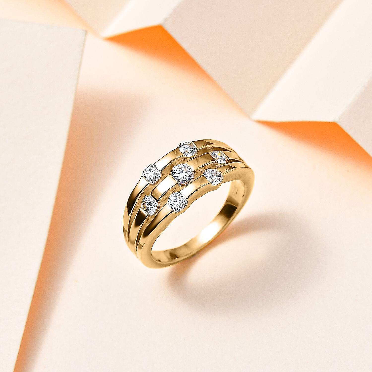 Moissanite 0.83 ctw Ring in 18K Vermeil Yellow Gold Over Sterling Silver (Size 9.0)