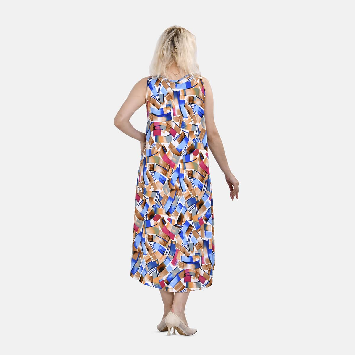 Tamsy Blue Art Pattern Midi Umbrella Dress - One Size Fits Most image number 1