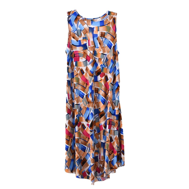 Tamsy Blue Art A-Line Viscose Sleeveless Dress - One Size Missy