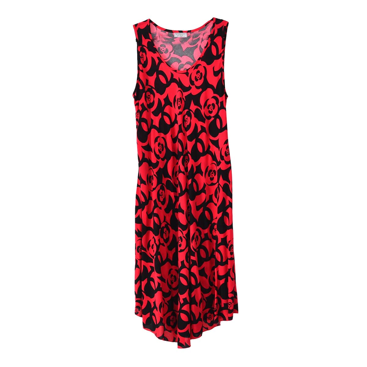 Tamsy Red Rose A-Line Viscose Sleeveless Dress - One Size Missy image number 4