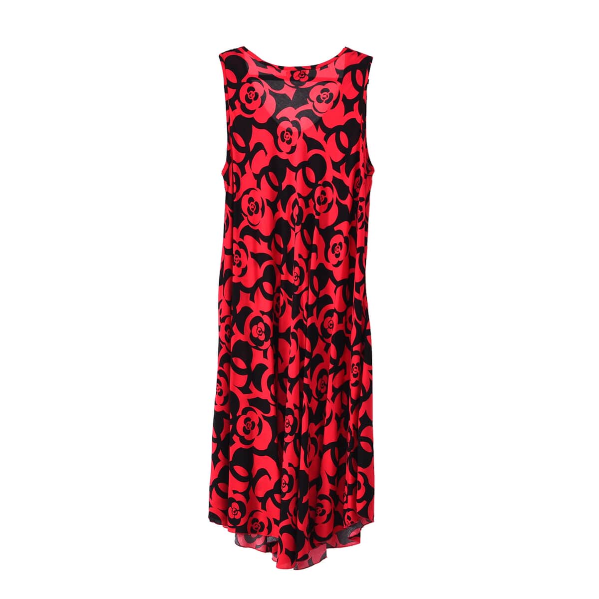 Tamsy Red Rose A-Line Viscose Sleeveless Dress - One Size Missy image number 5