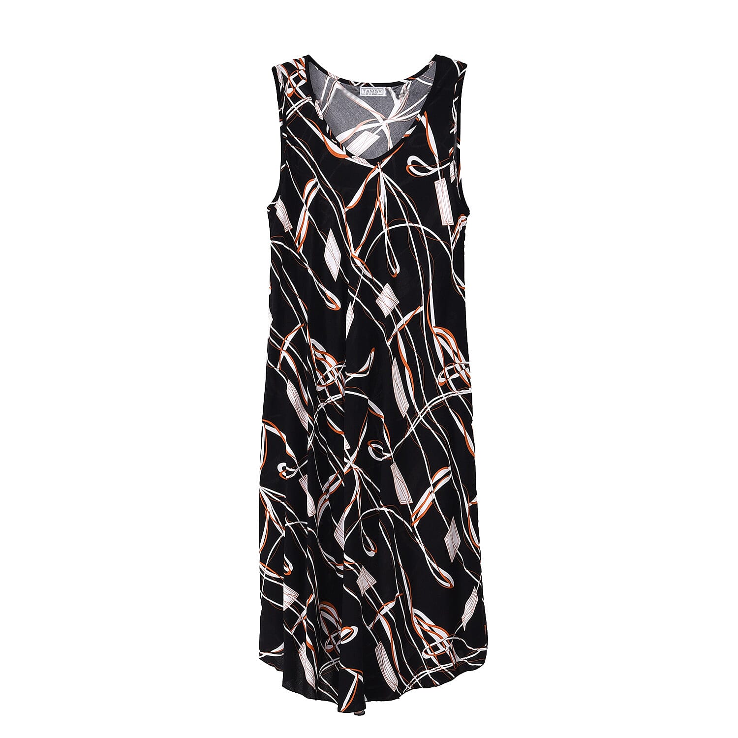 Tamsy Black Abstract A-Line Viscose Sleeveless Dress - One Size Missy
