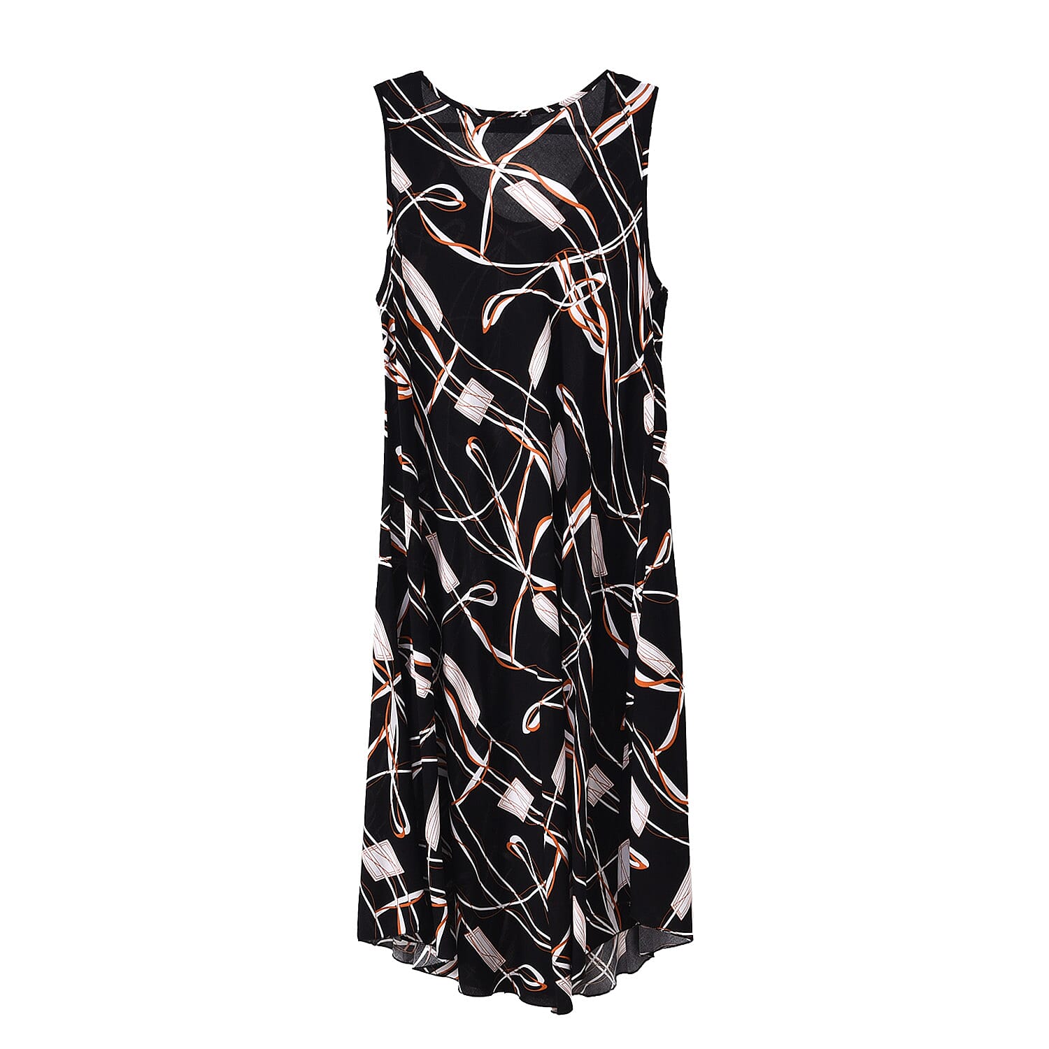 Tamsy Black Abstract A-Line Viscose Sleeveless Dress - One Size Missy