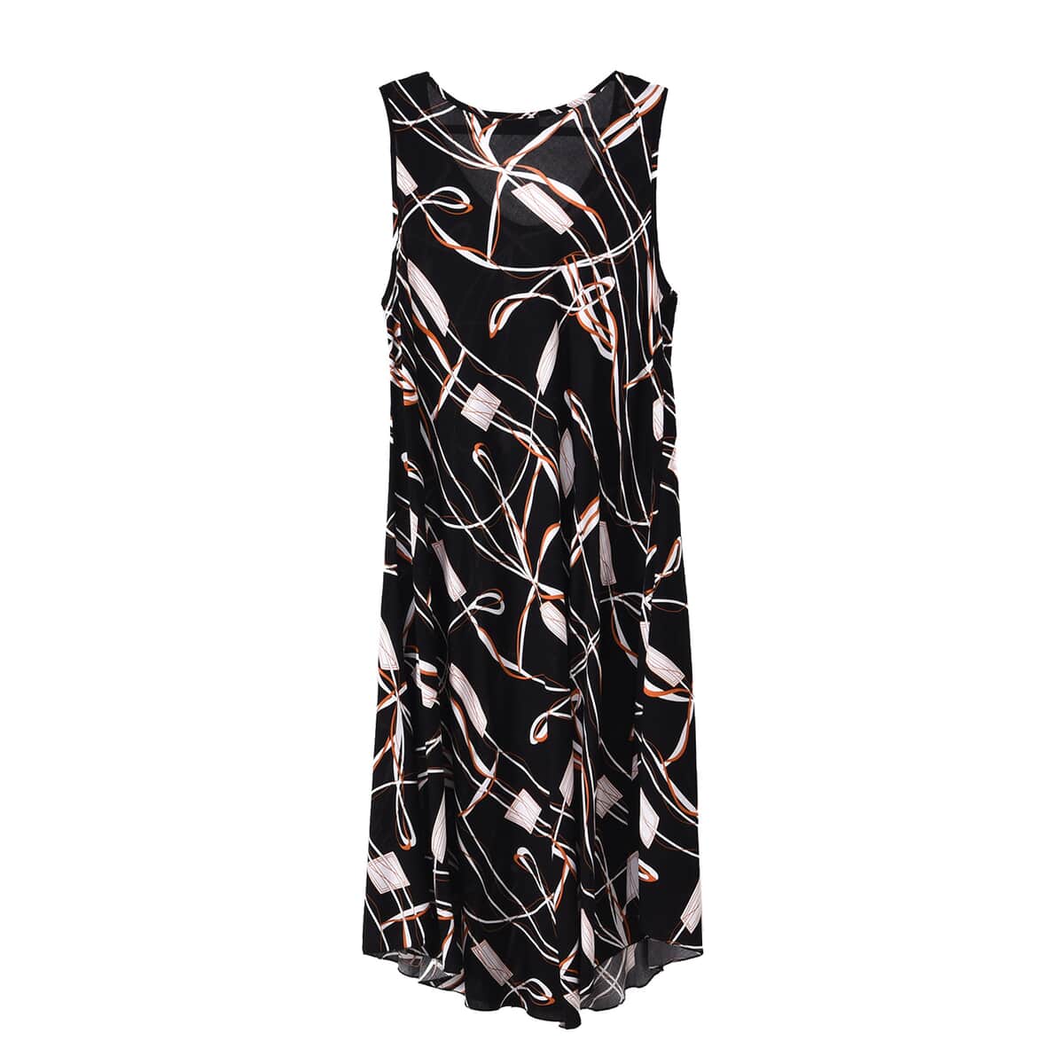 Tamsy Black Abstract A-Line Viscose Sleeveless Dress - One Size Missy image number 5