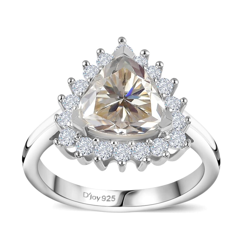 D'Joy Moissanite Halo Ring in Platinum Over Sterling Silver (Size 10.0) 2.25 ctw