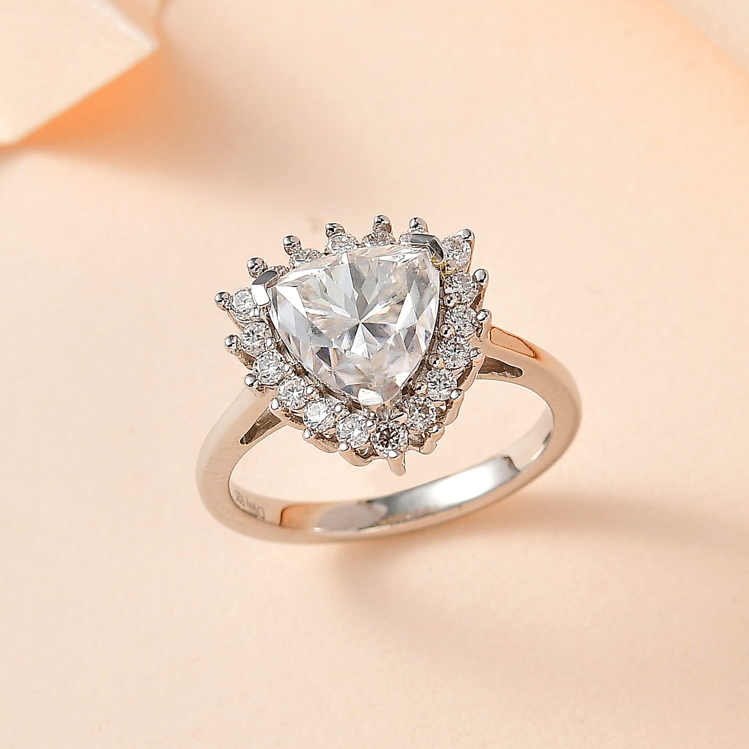 D'Joy Moissanite Halo Ring in Platinum Over Sterling Silver (Size 10.0) 2.25 ctw