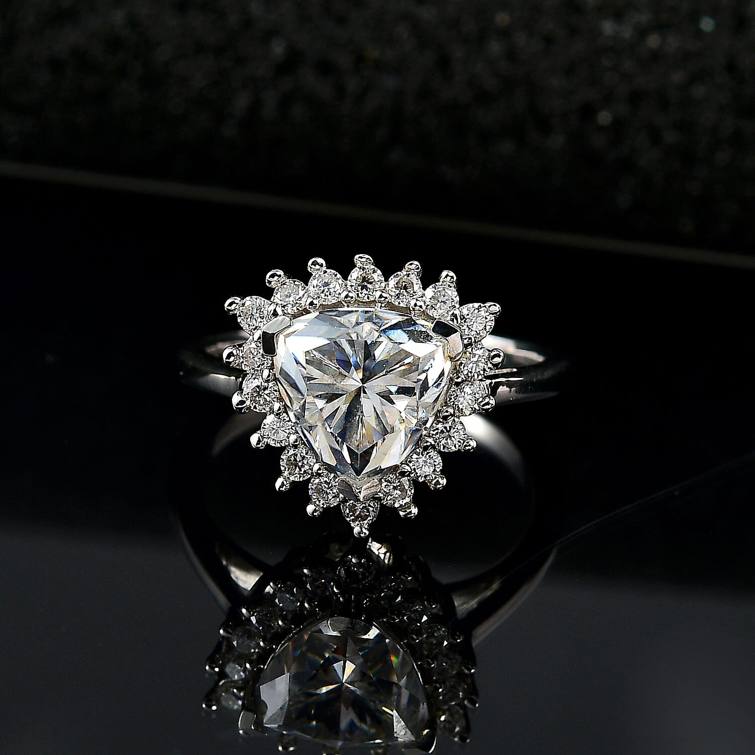 D'Joy Moissanite Halo Ring in Platinum Over Sterling Silver (Size 10.0) 2.25 ctw