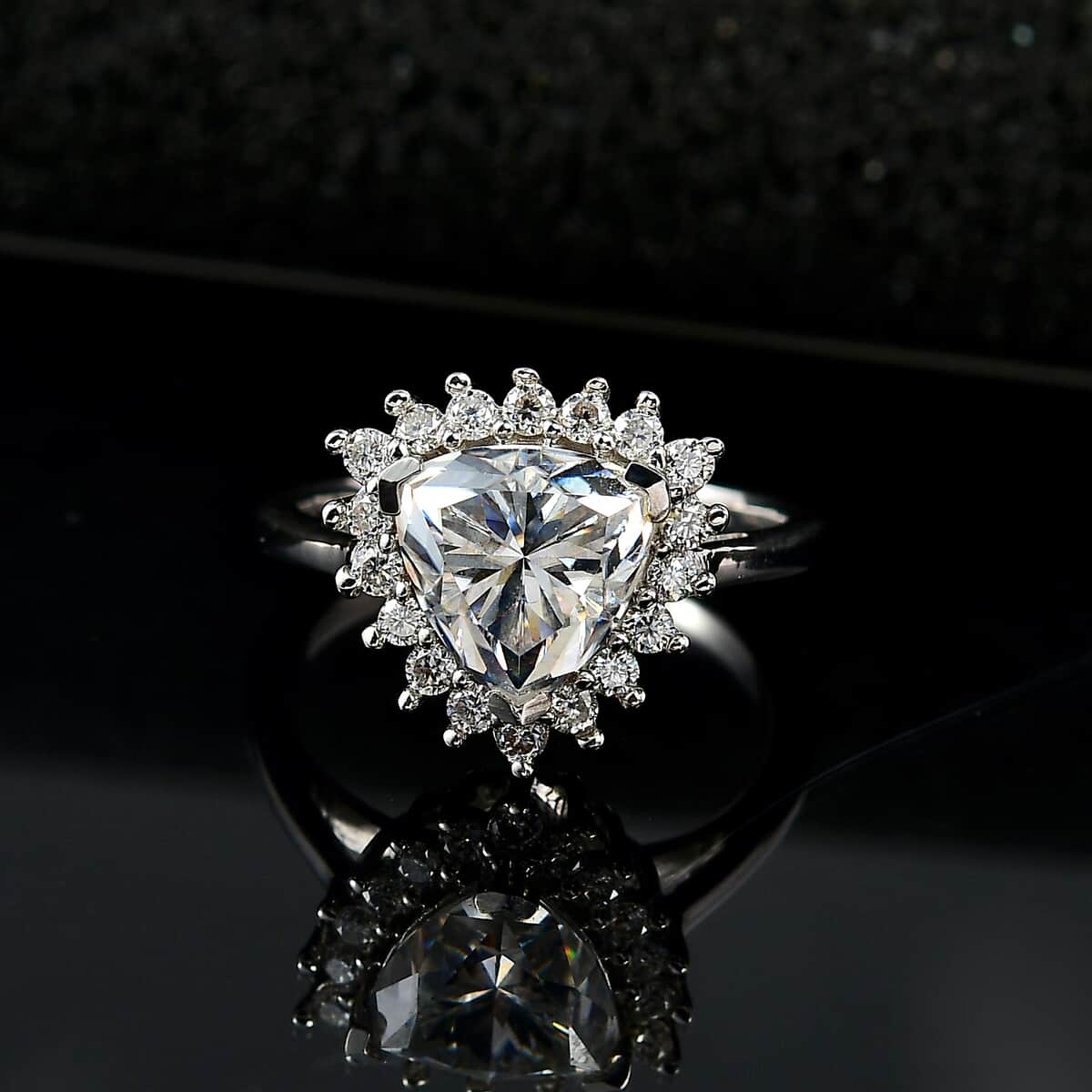 Moissanite Halo Ring in Platinum Over Sterling Silver (Size 10.0) 2.25 ctw image number 2