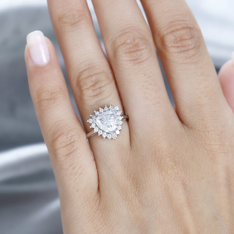 D'Joy Moissanite Halo Ring in Platinum Over Sterling Silver (Size 10.0) 2.25 ctw