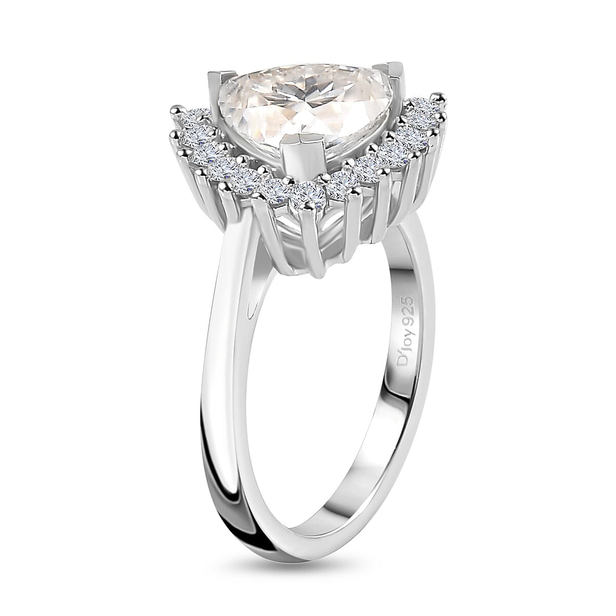 D'Joy Moissanite Halo Ring in Platinum Over Sterling Silver (Size 10.0) 2.25 ctw