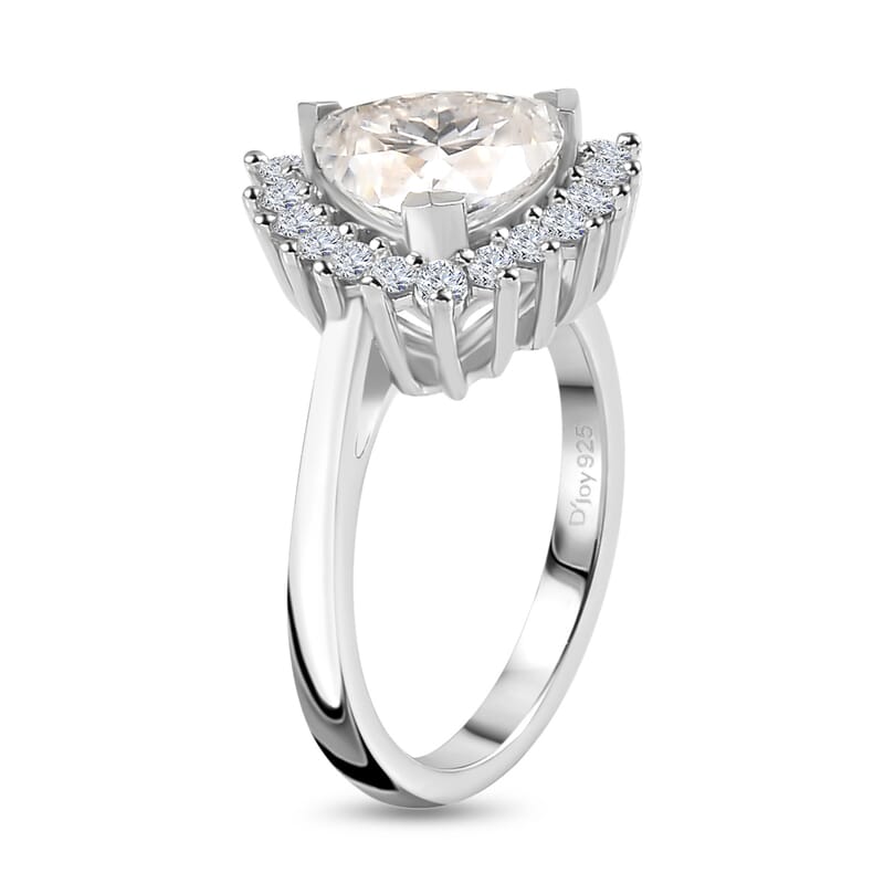 D'Joy Moissanite Halo Ring in Platinum Over Sterling Silver (Size 10.0) 2.25 ctw