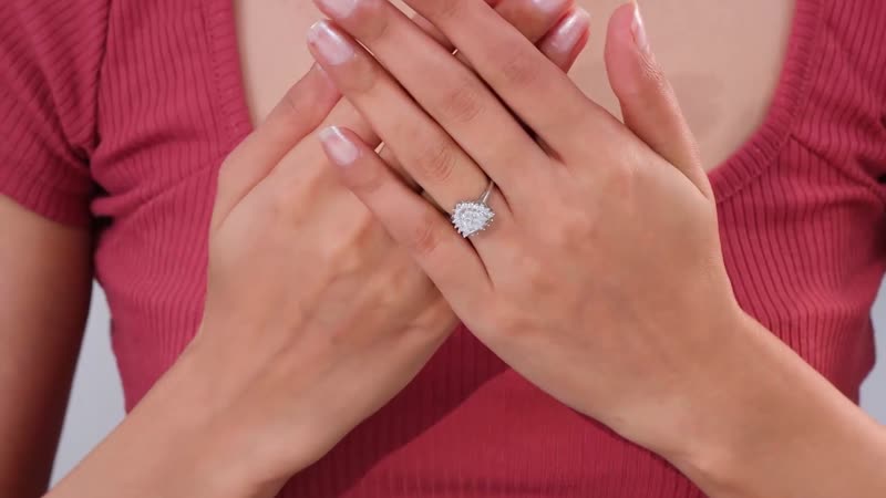 Moissanite (Trl 8mm) Halo Ring in Platinum Over Sterling Silver (Size 10.0) 2.25 ctw