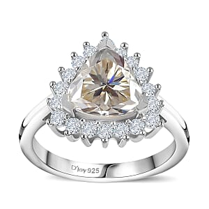 Moissanite Halo Ring in Platinum Over Sterling Silver (Size 5.0) 2.25 ctw