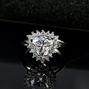 Moissanite Halo Ring in Platinum Over Sterling Silver (Size 5.0) 2.25 ctw