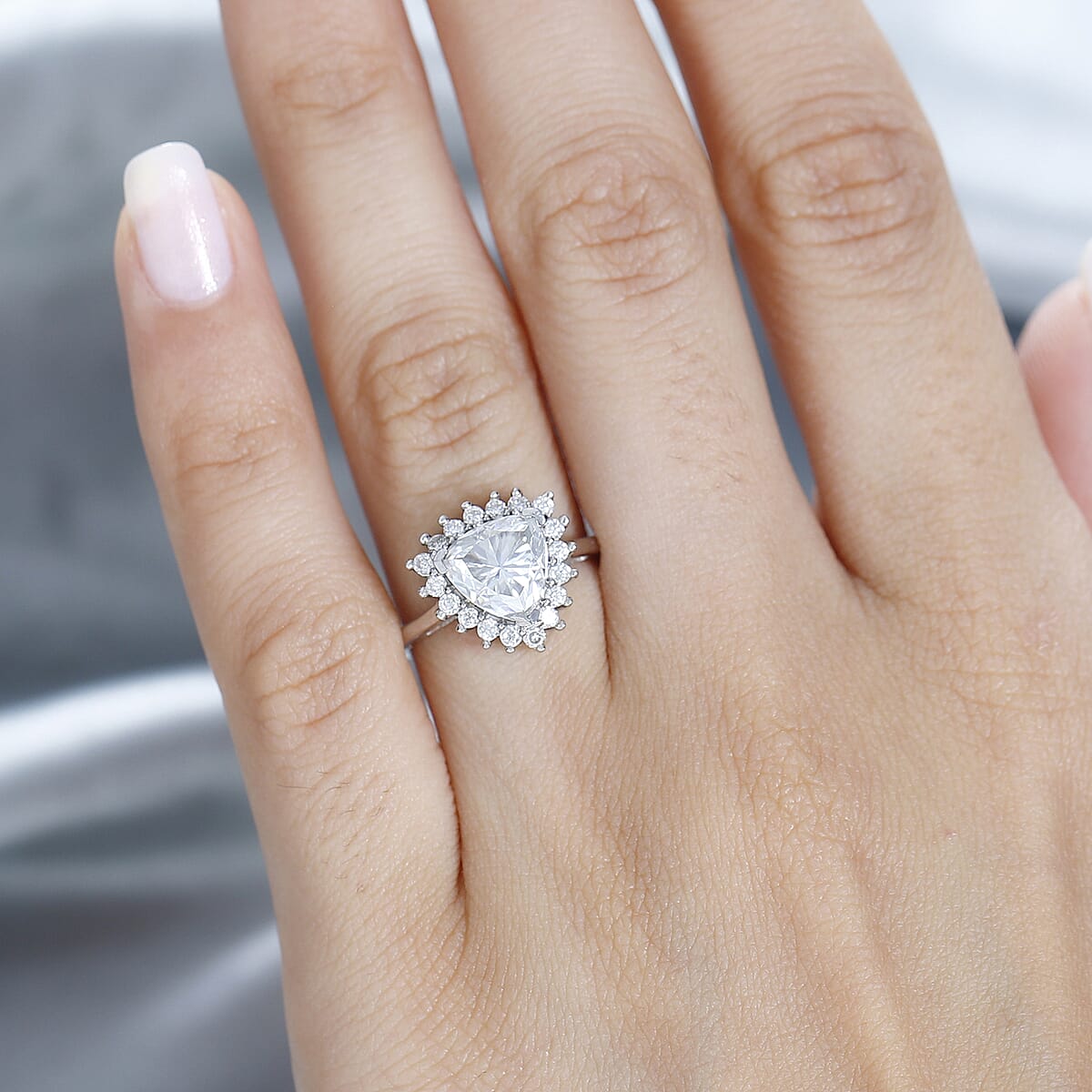 Moissanite Halo Ring in Platinum Over Sterling Silver (Size 5.0) 2.25 ctw image number 3