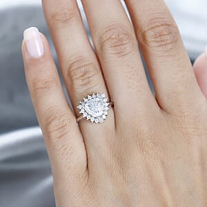 Moissanite Halo Ring in Platinum Over Sterling Silver (Size 5.0) 2.25 ctw